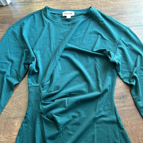 NWT Open Edit Long Sleeve Asymmetric MiniDress | Long Sleeve Dress | Green Dress - Picture 7 of 11